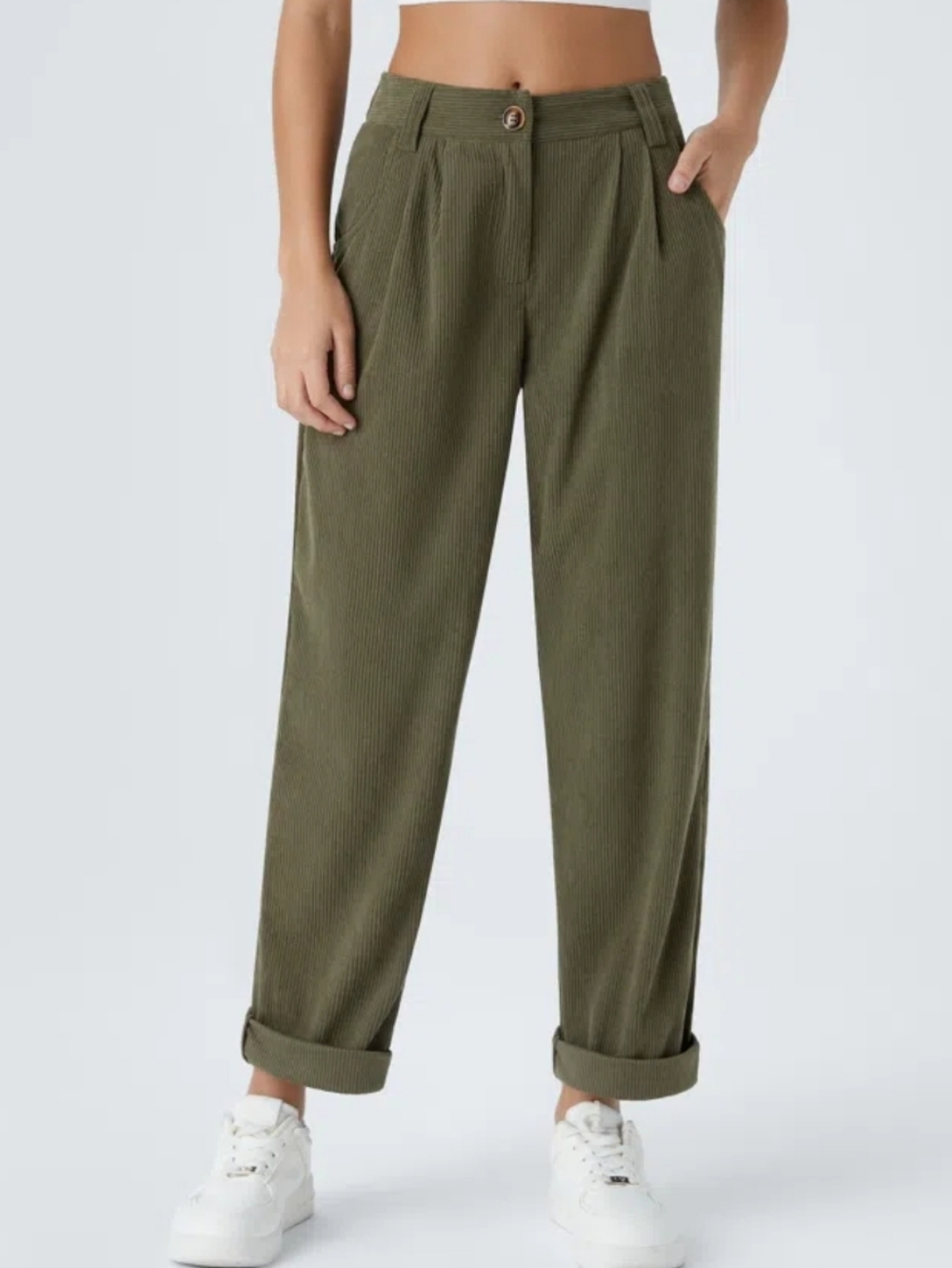 Halara Mid Rise Zipper Pocket Corduroy Casual Pants Large Regular
